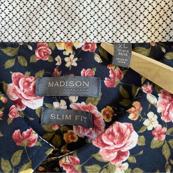 2 Madison Floral Slim Fit Button Up Shirt Long Sleeve Mens Size XL 17-17.5 34/35 - Picture 5 of 12